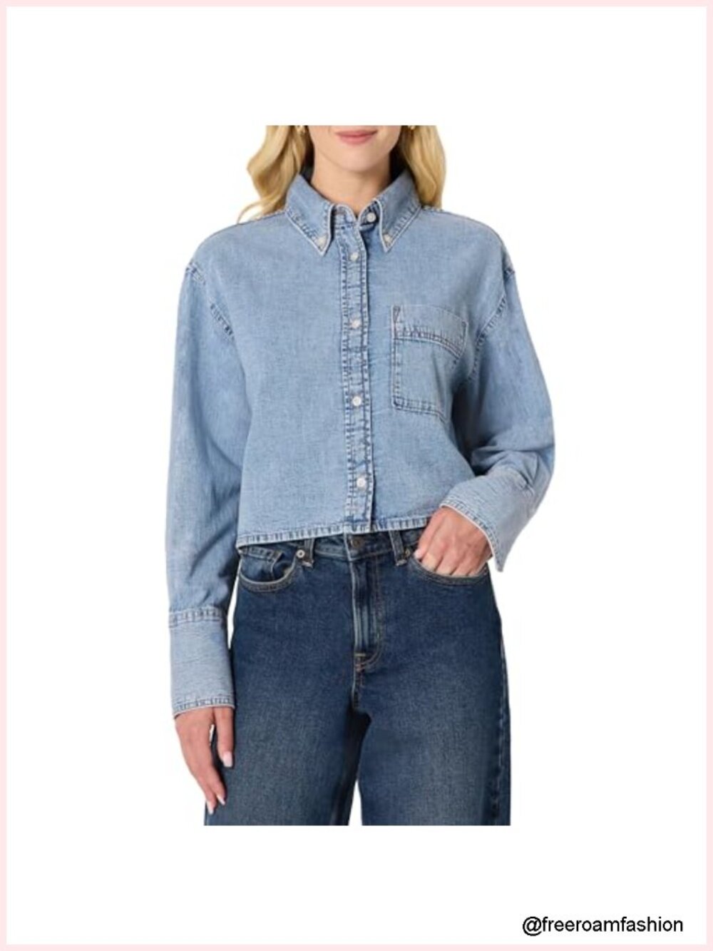 Oversized Cropped Denim Button-Down Shirt
